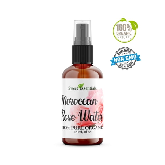 Premium Organic Moroccan Rose Water - 4oz W/Sprayer - Imported From Morocco - 100% Pure (Food Grade) No Oils or Alcohol - Rich in Vitamin A & C Perfect for Hydrating & Rejuvenating Your Face & Neck