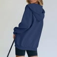 thumbnail image 5 of Women's Autumn Winter Button Up Cardigan, Solid Color Drawstring Hooded Pocket Sweatshirt, Soft Comfortable Long Sleeve Pullover for Casual Daily Wear, Entertainment and Seasonal Fashion Navy L, 5 of 7