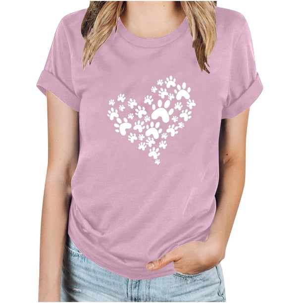 Fiudx Tops para Mujer Camiseta Informal de Manga Corta con Cuello Redondo y Estampado Informal a La Moda para Mujer