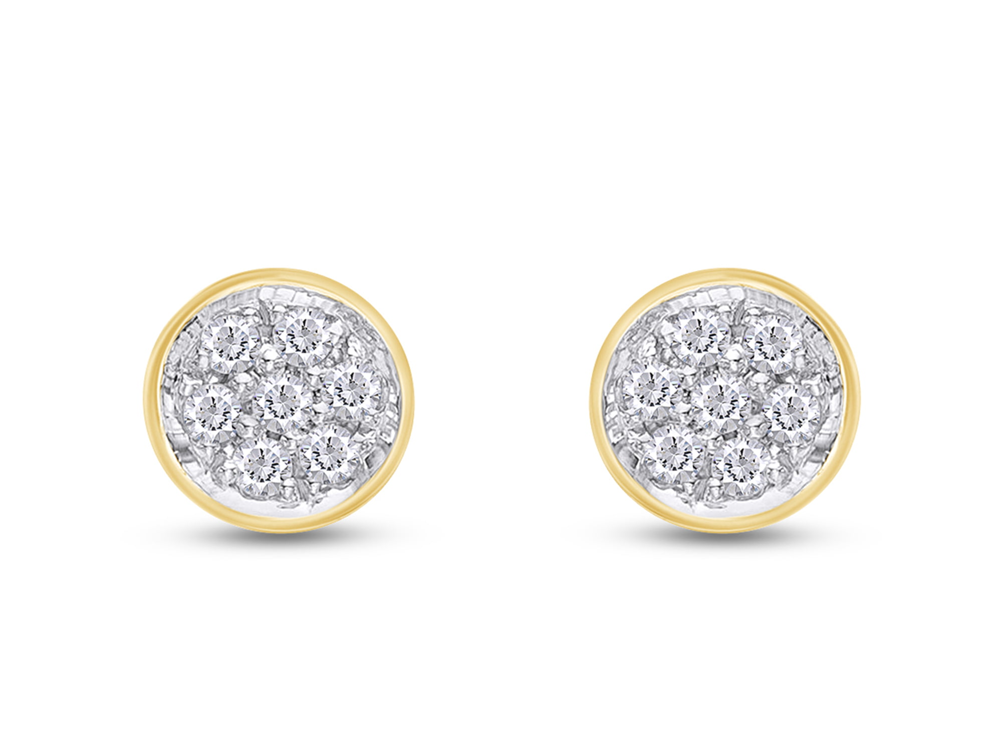 Round Cut White Natural Diamond Stud Earrings in14K Yellow Gold Over Sterling Silver