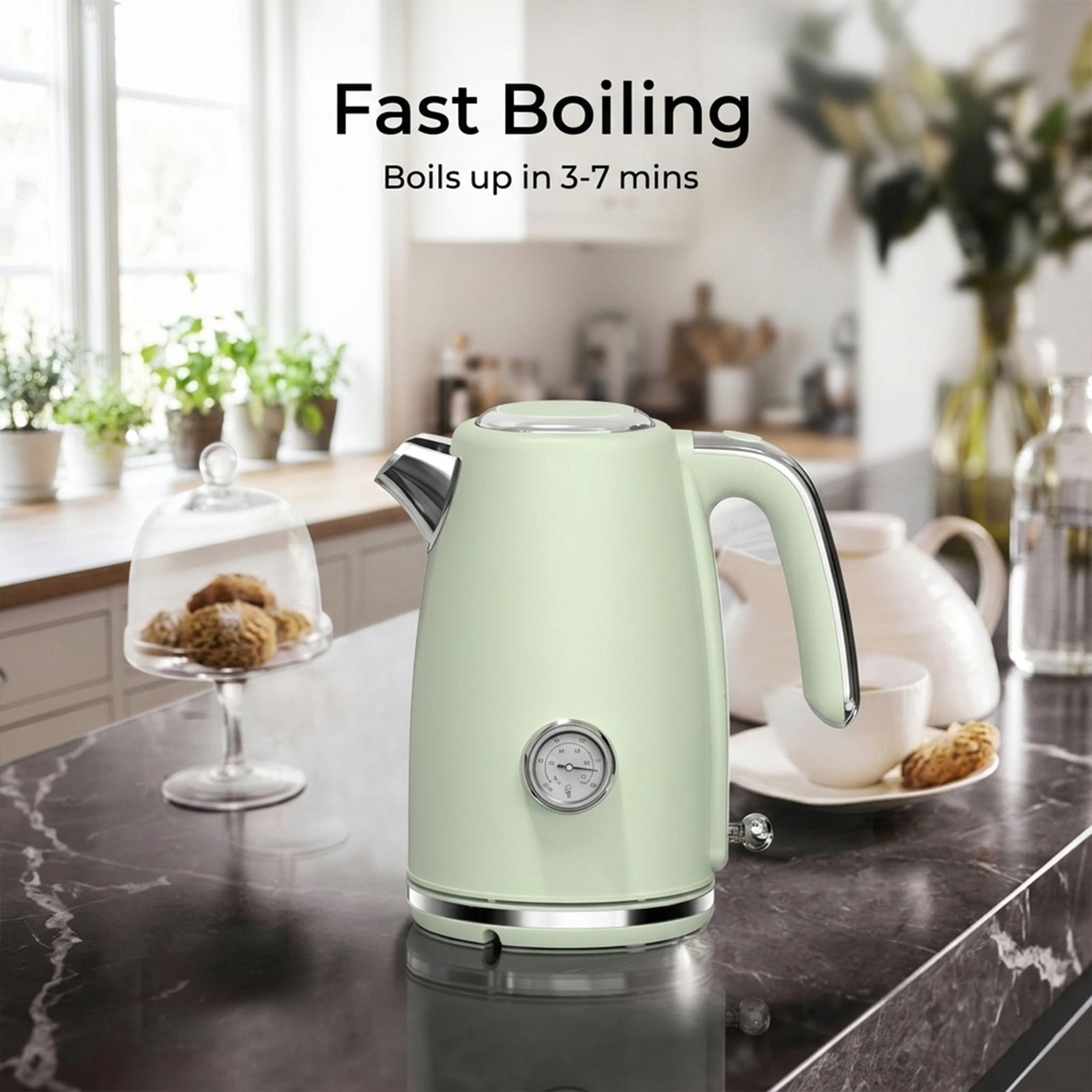 Sanerto Electric Tea Kettle 1500W 1.7L Stainless Steel with Auto Shut-Off Boil-Dry Protection 360° Swivel Base, Green