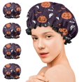 thumbnail image 7 of Shower Caps,Halloween Elements Pattern Waterproof Shower Cap for Women 4 Pieces,Double Reusable Hair Cover for Shower PEVA Elastic Stretch Hem, 7 of 7