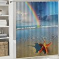 thumbnail image 6 of Chilfamy  Starfish Shower Curtain, Rainbow Over The Sea Clouds and Clear Sky Foamy Ocean Waves on The Sandy Beach, Cloth Fabric Bathroom Decor Set with Hooks,Azure Blue Tan White, 6 of 7
