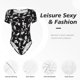 thumbnail image 4 of Fotbe Black White Leaves Body de Mujer con Cuello Redondo y Mangas Cortas, Sin Mangas Ajustado, Suave, Cómodo y Básico-Medium, 4 of 7
