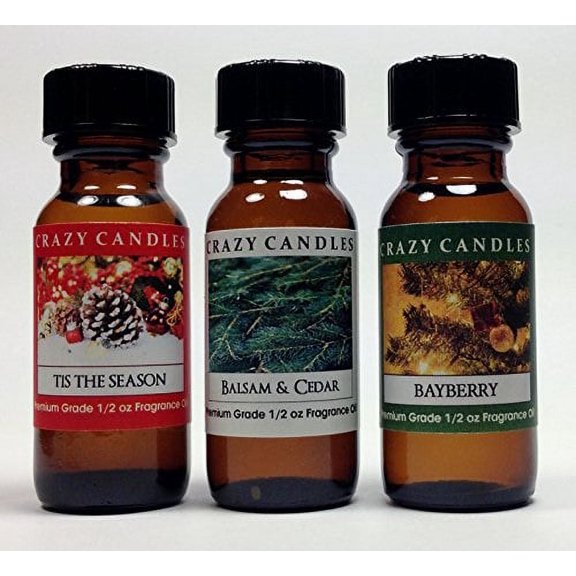 3 Bottles Set, 1 Tis the Season, 1 Balsam and Cedar, 1 Bayberry 1/2 Fl Oz Each 15ml Premium Grade Scented Fragrance Oils By Craz
