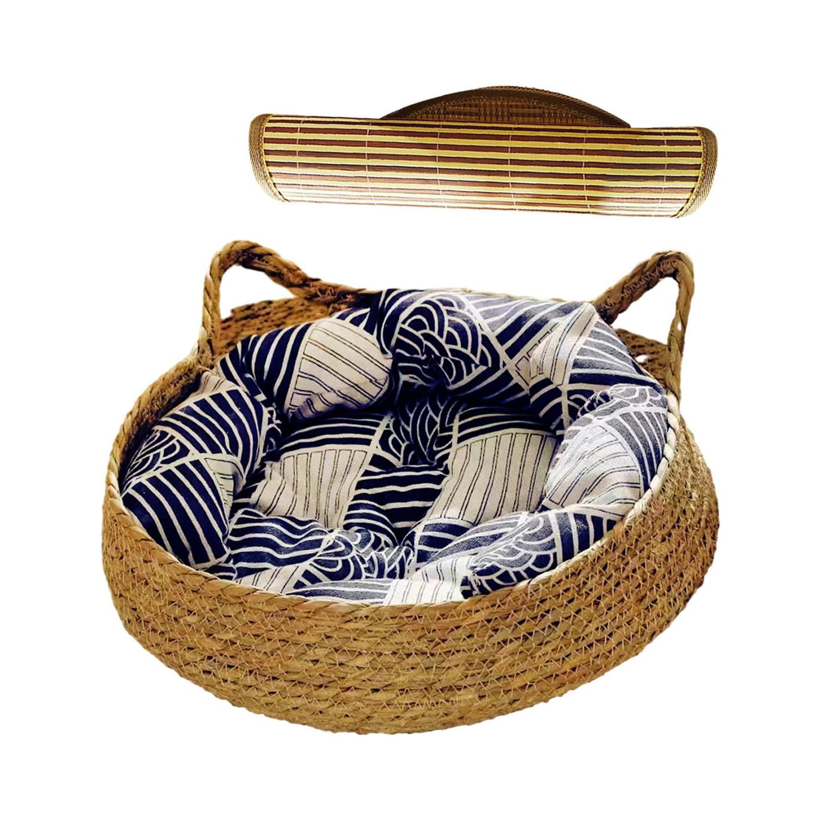 Cat Bed Basket Cat House Summer with Removable Cushion Furniture Protector Nest Cat Scratching Board for Indoor Cats Small Dogs Puppy Rabbit Blue Pillow 38x13cm