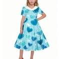 thumbnail image 1 of Vestido de manga corta con cuello vuelto para niñas Vestido elástico de manga corta para niñas Vestido skater con volantes de corte A Vestido de recital escolar Vestido de manga corta con cuello vuelt, 1 of 6