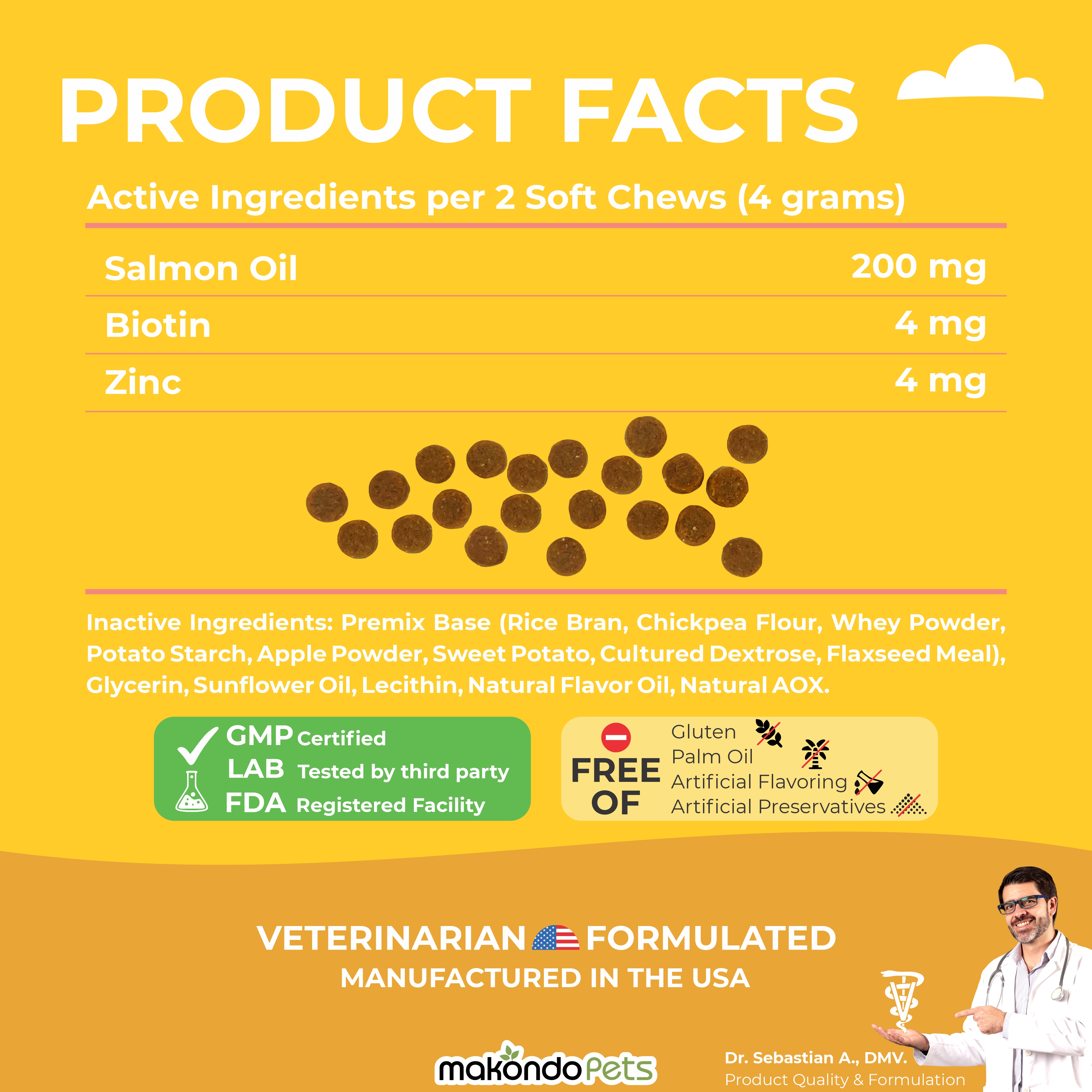 Omega 3 Soft Chews – Salmon Oil for Dogs Skin and Coat Support, Itch Relief & Shedding Support – EPA & DHA Dog Fish Oil Fatty Acids – 120 Chews by Makondo Pets.