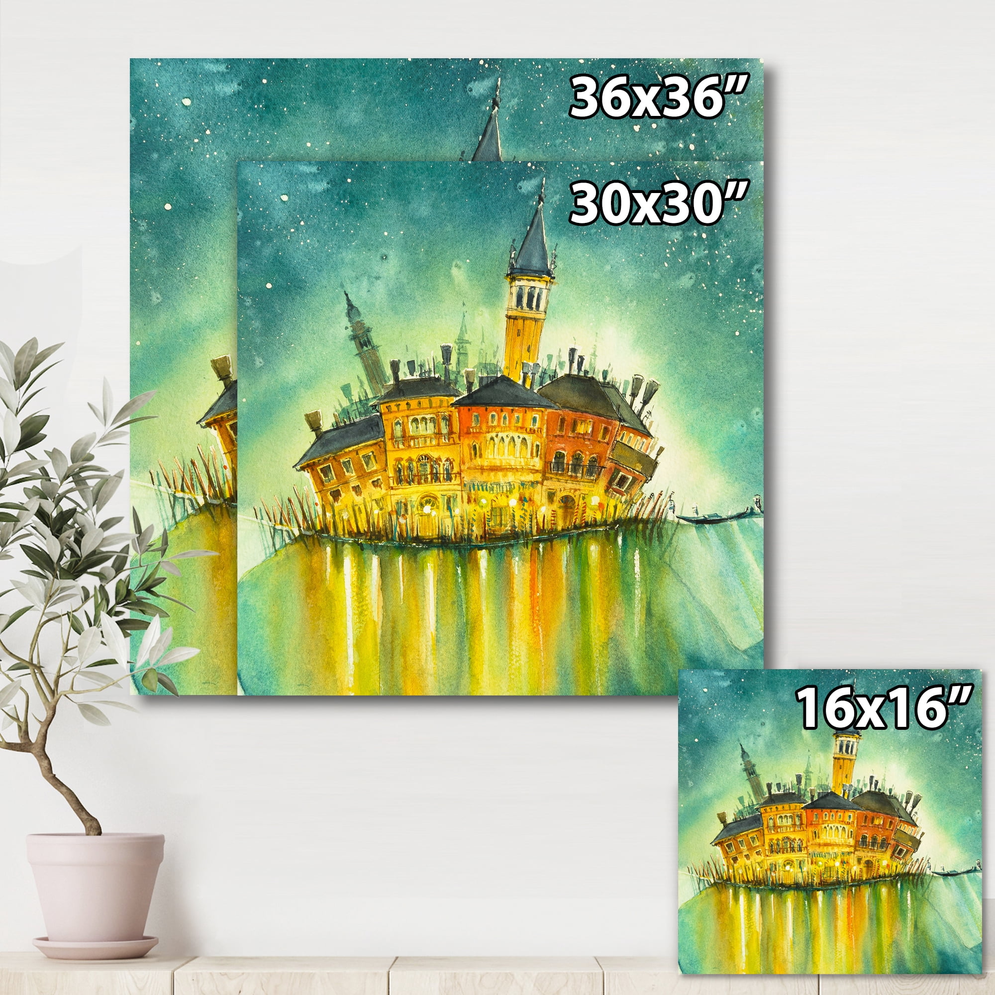 Designart ' Portrait of Idyllic Island of Venice At Night ' Modern Canvas Wall Art Print