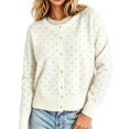 thumbnail image 3 of Womens Cardigan Sweaters Lightweight Long Sleeve Knit Crew Neck Button Down Open Front,Shrugs Cardigans Sweater Cropped,Polka Dot Jacquard Top Dressy Business Casual,Fall Outfits Jacket White, 3 of 3