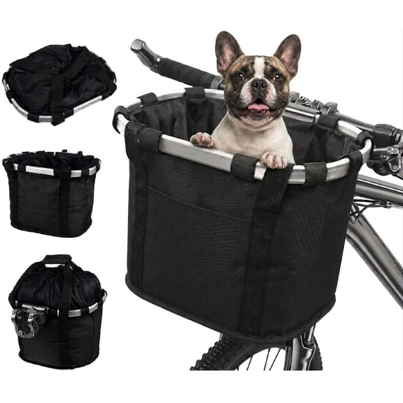 Bike Basket, Front Handlebar Bicycle Basket Folding Detachable Dog Carrier Cycling Picnic Bag