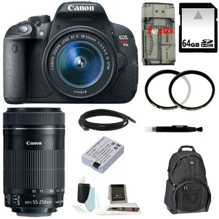 Canon EOS Rebel T5i DSLR Camera with 18-55mm and 55-250mm Lenses and 64GB Bundle