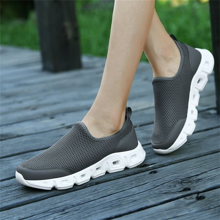 

HIBRO Ladies Solid Color Mesh Breathable Slip On Low Top Flat Casual Sneakers