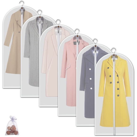 MsKitchen Bolsas transparentes para ropa, bolsas para colgar ropa (juego de 6) para almacenamiento de armario, bolsa de plástico con cremallera para ropa extra larga, bolsas para cubrir el polvo de la