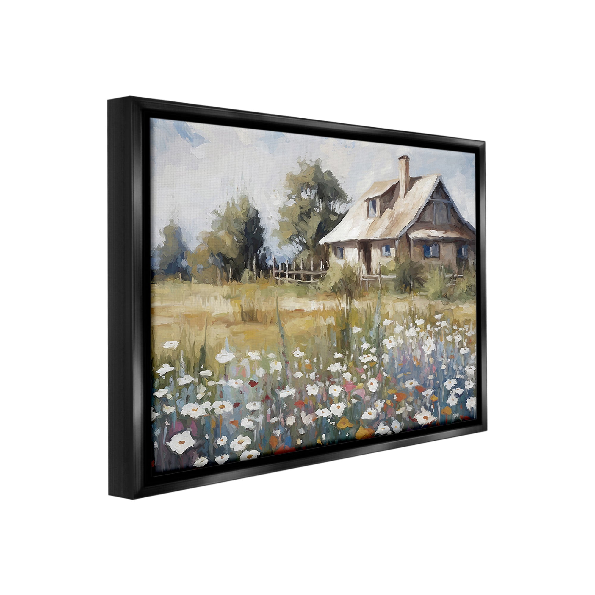 Stupell Industries Charming Prairie Cottage Landscape Painting Black Floater Framed Canvas Art Print Wall Art, 31 x 25
