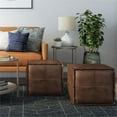 thumbnail image 3 of Simpli Home Brody Pouf Carré Bohème en Similicuir Brun Foncé Vieilli, 3 of 7