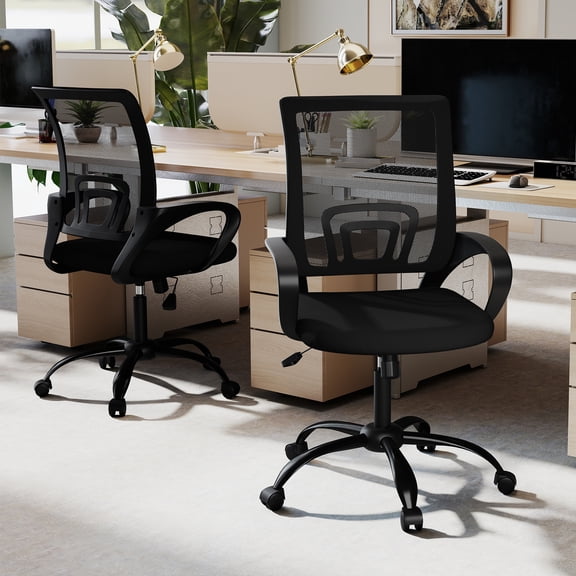 Bonzy Home Ergonomic Home Office Chairs Set of 2 with Adjustable Height and Lumbar Support, 360° Swivel Mesh Computer Desk Chair with Wheels & Armrests, Black