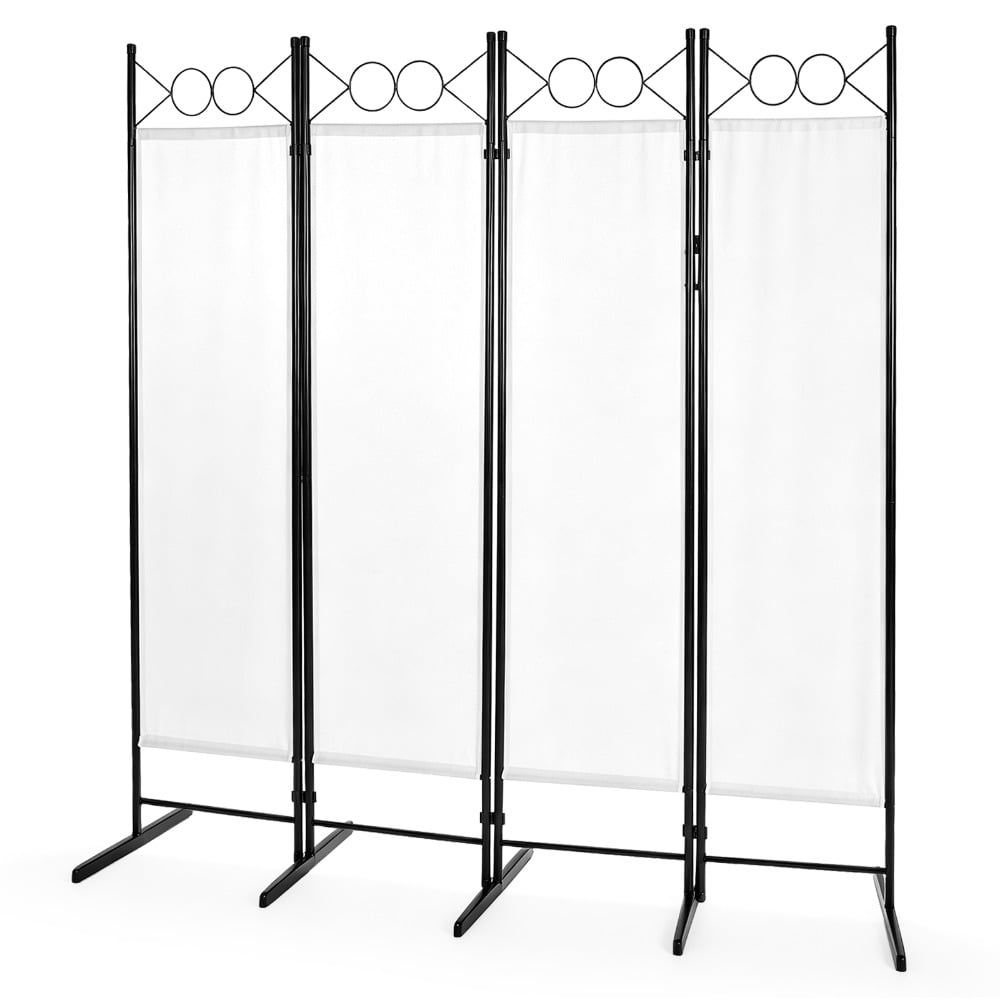 4‑Panel Folding Room Divider, 6 FT Privacy Screen with 160g Polyester Fabric & Carbon Steel Frame, Plastic Feet Freestanding Partition Screen for Home Office, Off‑White