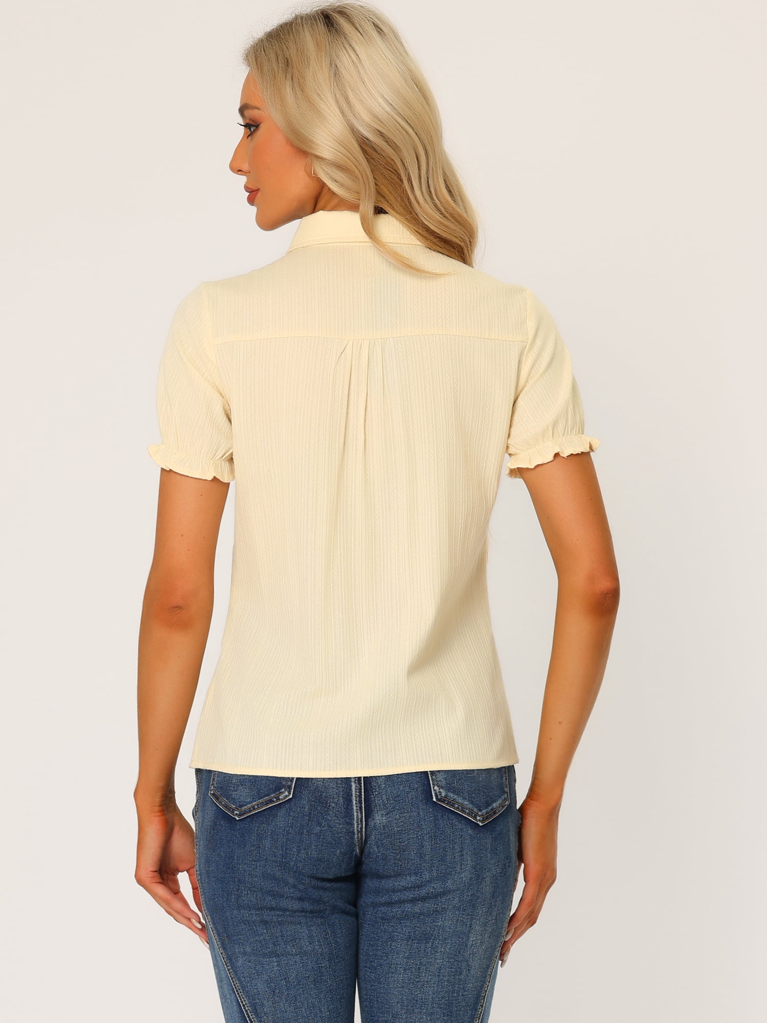 DARING DIVA Women's Cotton Frilled Peter Pan Collar Blouse M Beige