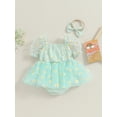 thumbnail image 5 of Musuos Baby Girl 2Pcs Summer Outfits 3 6 12 18M Short Puff Sleeve Daisy Print Romper Tulle Dress with Headband Set, 5 of 10