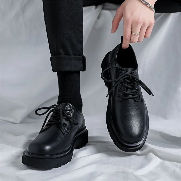 Leather Platform Oxford Shoes Lace Up Round Toe Derby Casual Heightening Chunky Amazon.com | Men main image 4