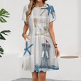 thumbnail image 2 of Blue Sand Beach Sea Shells Dress Fashion Beach Short Sleeve Dresses Female Party Printed Sundress, 2 of 7