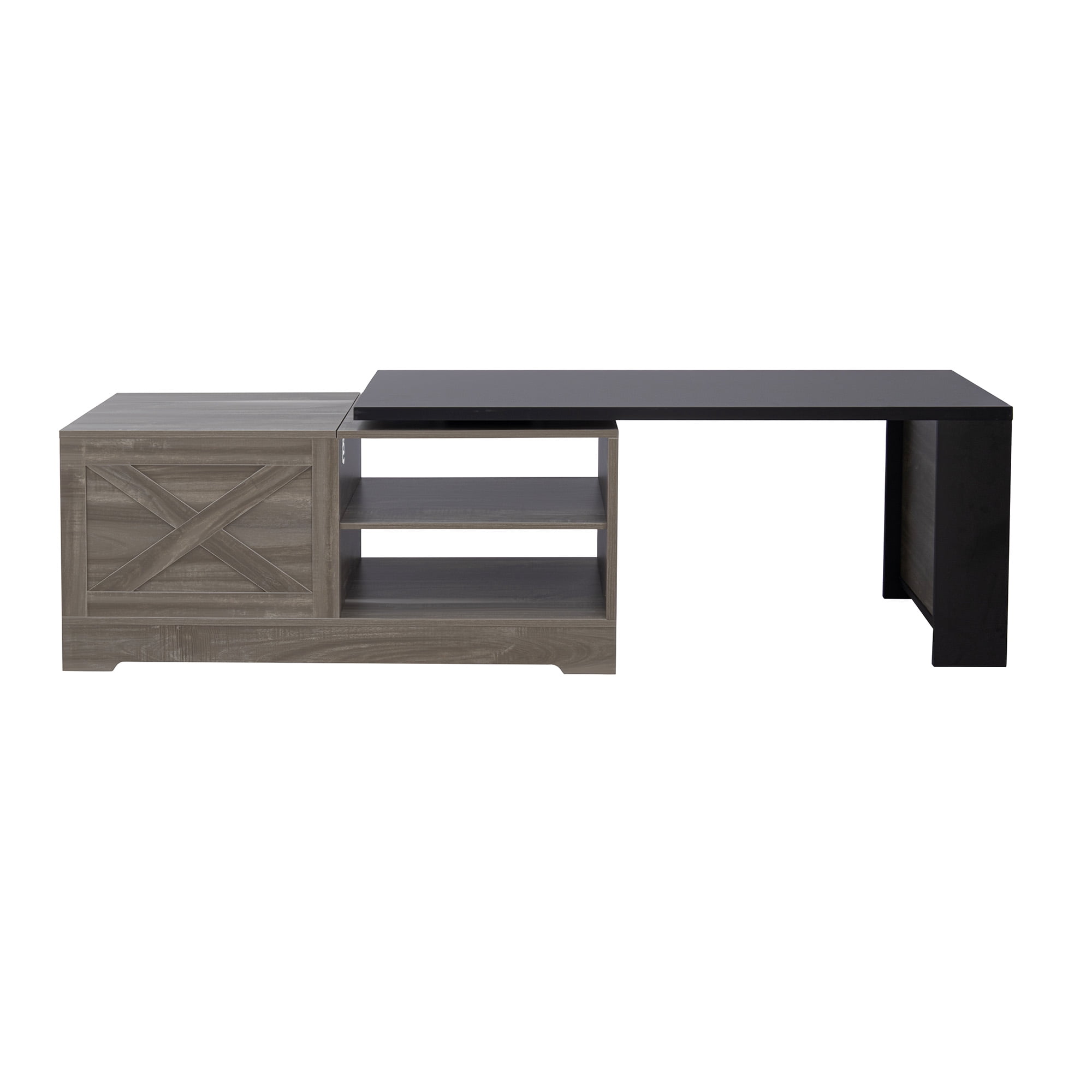 Euroco Farmhouse Lift Top Coffee Table With Barn Doors, Wood Rectangle Center Table With Large Hidden Storage Space And Open Cabinet, For Living Room, Bedroom, Home Office