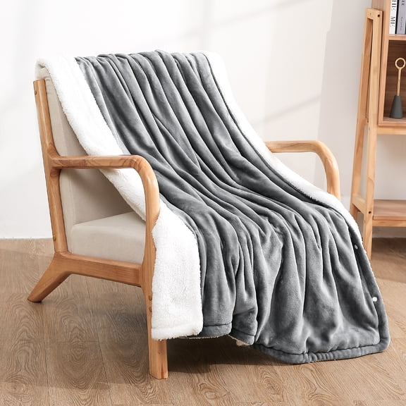 Electric Blanket 50" x 60" Heated Throw Flannel & Sherpa Fast Heating Blanket with 6 Heating Levels & 5 Hours Auto Off, Home Office Use, Gray & White