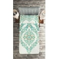 thumbnail image 2 of Ambesonne Turquoise Quilted Coverlet 2 Pcs, Vintage Floral Boho, Twin Size, Green Tan, 2 of 2
