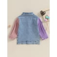 thumbnail image 4 of Suealasg Kids Boys Girls Denim Patchwork Jacket 1T 2T 3T 4T 5T Child Contrast Color Long Sleeved Lapel Button Down Coat Autumn Casual Outwear Clothing for Litte Girls Boys, 4 of 9