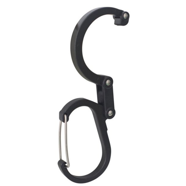 Mosquetón D de aluminio para actividades al aire libre, accesorio multifuncional seguro en color negro, ideal para escalar y acampar, talla M.