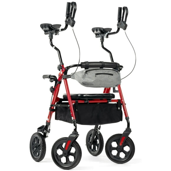 ZENART Upright Rollator Stand Up Walker for Seniors with 10" Wheels All Terrain, Red