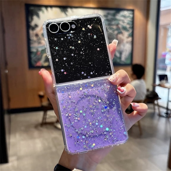 TECH CIRCLE Gradient Glitter Magnetic Phone Case for Samsung Galaxy Z Flip 7, Compatible with MagSafe Accessories, Shockproof Protective Cute Clear Cover for Women Girls, Purple