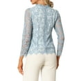 thumbnail image 4 of INSPIRE CHIC Women's Lace Top Long Sleeve Ruffled Neck Peplum Hem Floral Dressy Blouse XS Blue, 4 of 9
