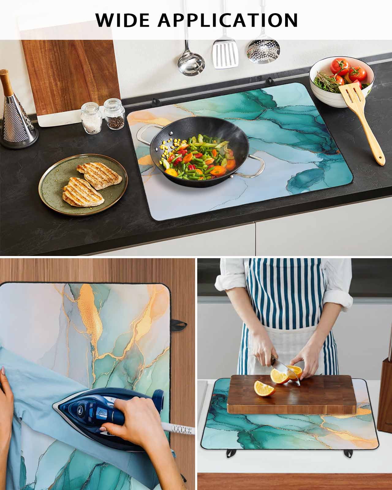 nqOlkjepod Large Induction Cooktop Protector Mat 36"x21", Turquoise Marble Stove Top Covers for Electric Stove, Modern Marble Geometric Textured Stove Burner Cover Mats, Glass Top Stove Cover