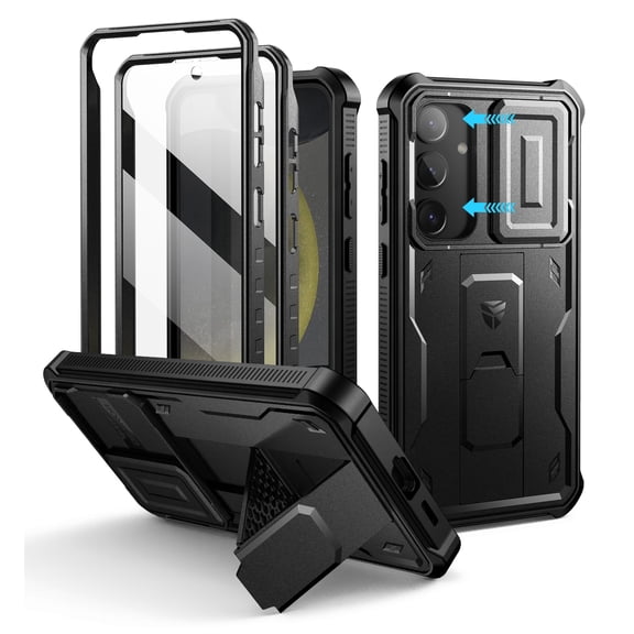 Dexnor for Samsung Galaxy S24 Plus Case with Built-in Slide Camera Cover & Screen Protector & Kickstand, Shockproof Rugged Case Full-Body Bumper Protective Cover for Galaxy S24 Plus 2024, Black