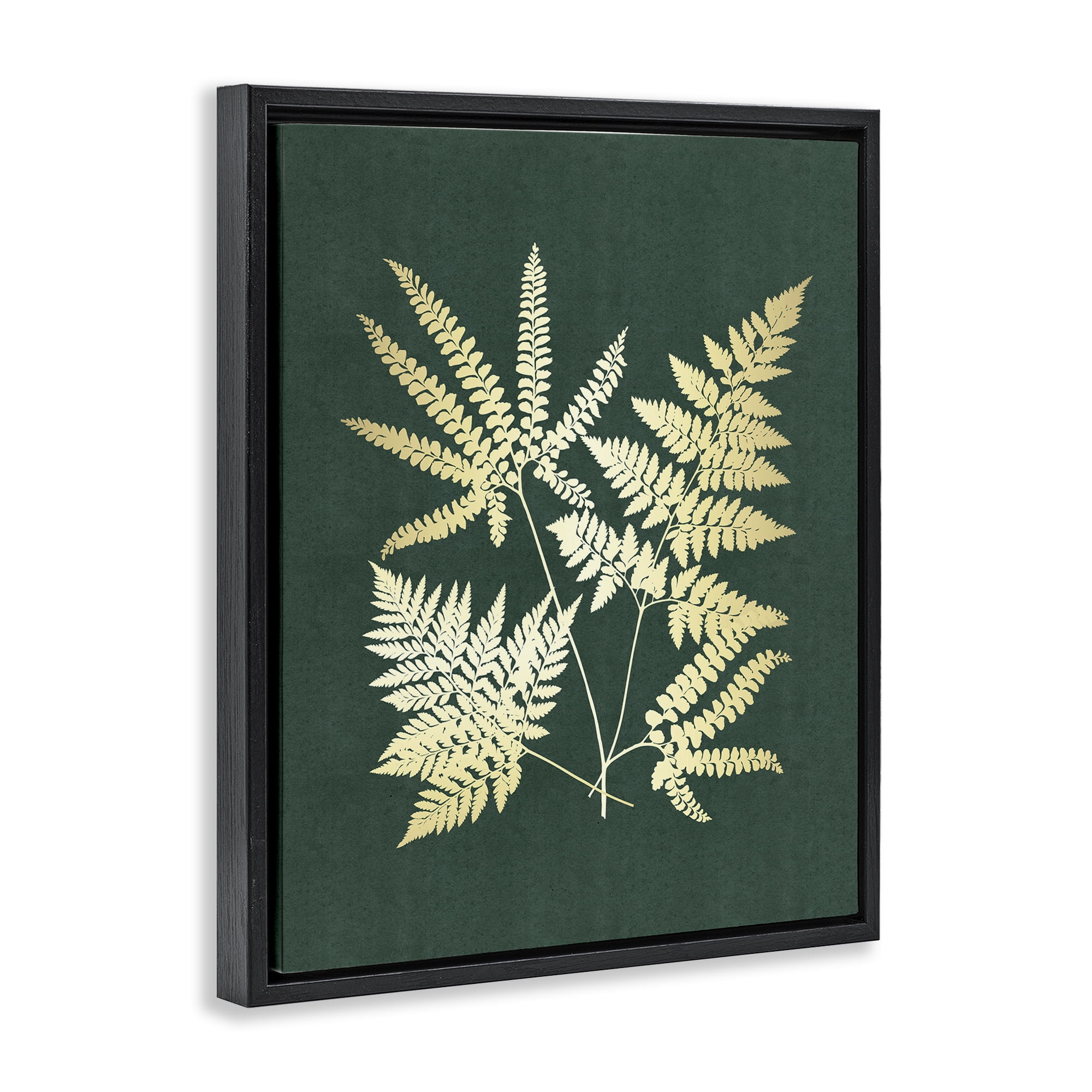 Stupell Industries Gilded Fern Leaves Plants & Flowers Painting Black Floater Framed Canvas Art Print Wall Art, 17 x 21