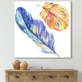 thumbnail image 2 of Designart ' Colorful Blue and Golden Bird Feather From Wing ' Bohemian & Eclectic Canvas Wall Art Print, 2 of 4