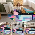 thumbnail image 5 of Round Rugs 5Ft, Colorful Geometric Round Area Rug Washable Indoor Throw Carpet, Color Block Modern Abstract Soft Non Slip Circle Rug for Cabinet Bathroom Home Decor Aesthetic, 5 of 8