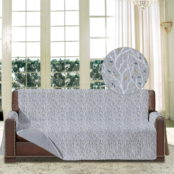 2024 Reversible Sofa Cover with Pockets  Stain Resistant Couch Protectors for 2 Cushion Couch (Blue Shell/Grey)