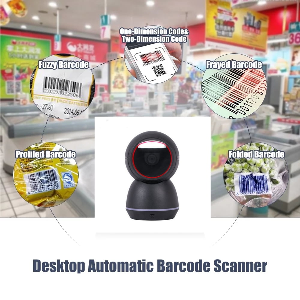 XIANJINO High Speed Square Desktop Barcode Scanner 1D 2D QR Code Bardcode Reader Accurate Code Scanning USB Interface Automatic Barcode Scanner for Supermarket Warehouse