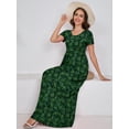 thumbnail image 6 of Chiclily Women's Maxi Dresses Short Sleeve Long Casual Dresses Loose Plain with Pockets, Green Leaves L, 6 of 7
