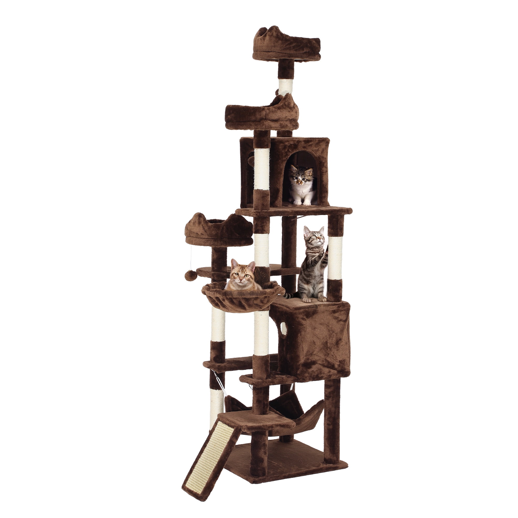 Uforic 75" Cat Tree Multi-Level Tower with Condos, Hammocks & Scratching Posts, Brown