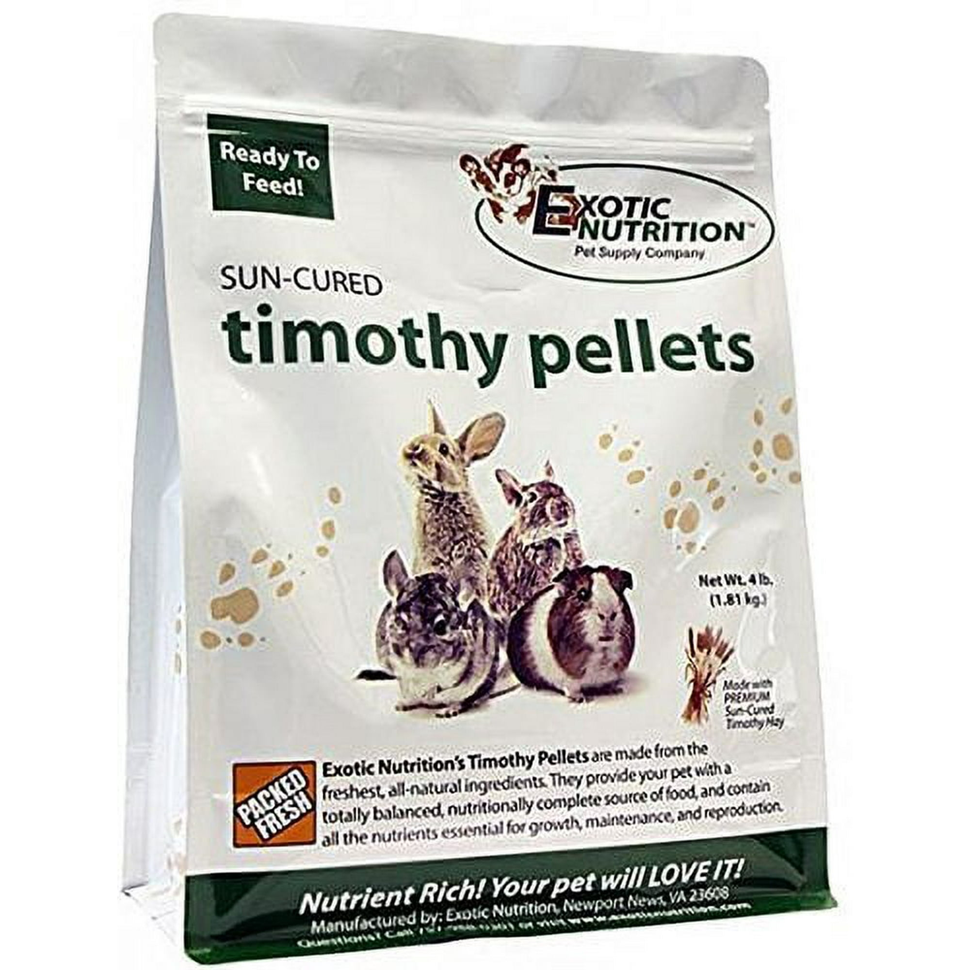 Exotic Nutrition Timothy Pellets 4 lb. - Supplemental Food - for Rabbits, Guinea Pigs, and Other Grass Feeding Pets