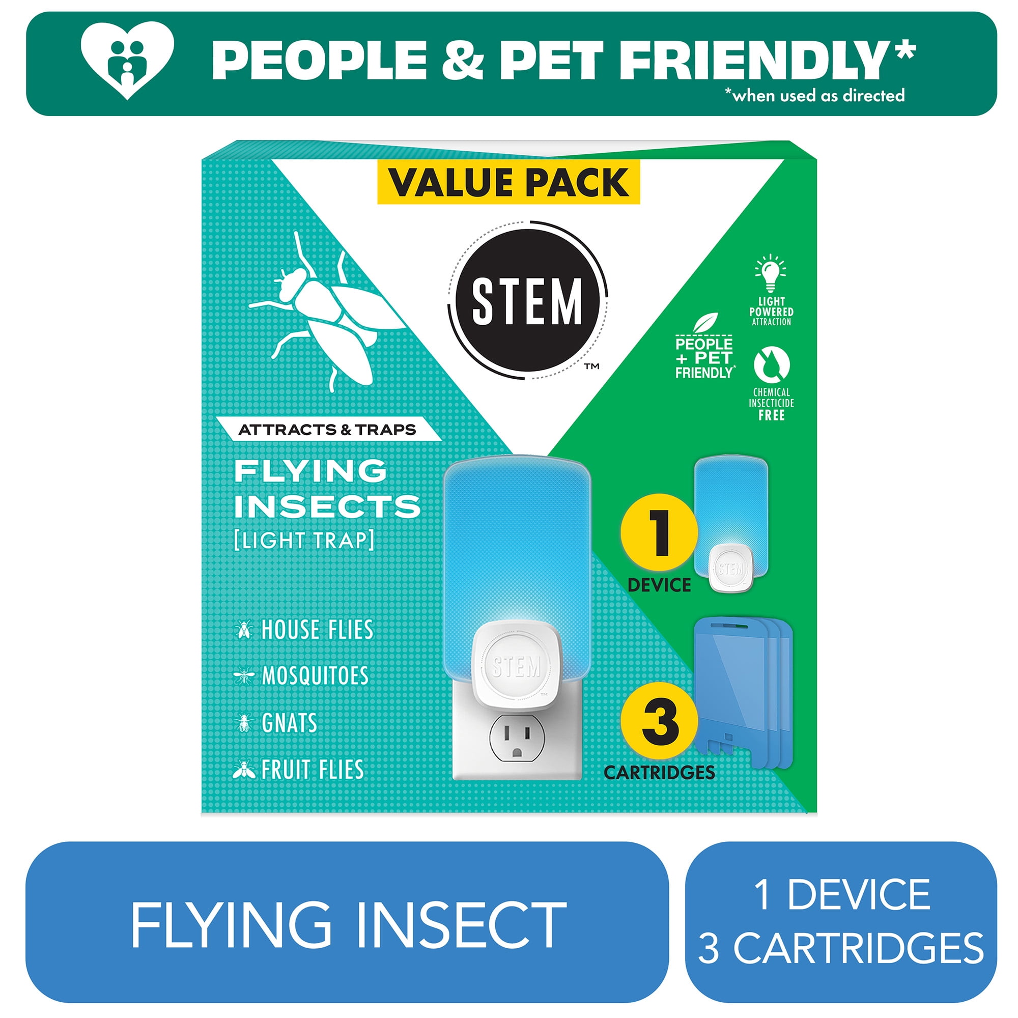 STEM Light Trap Starter Kit, Soft Blue Flying Insect Trap with 1 Trap and 3 Cartridges