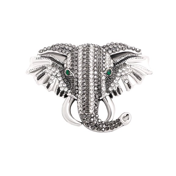 Black Fashion Elephant Lapel Brooch Pin for Women Rhinestone Animal Clip Collar Sweater Clothes Brooches Pins