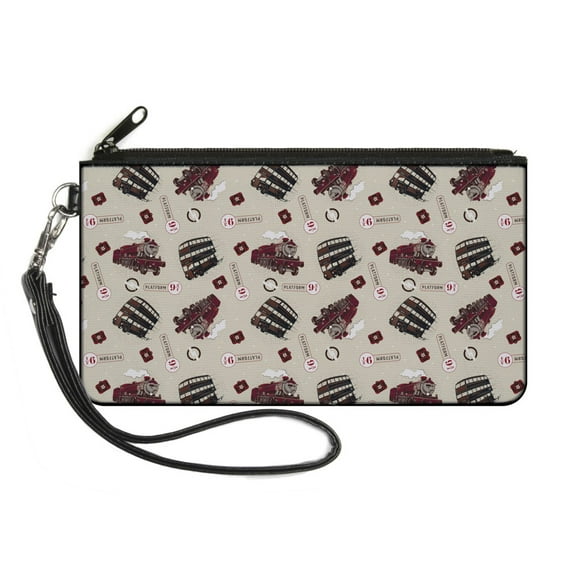The Wizarding World of Harry Potter Wallet, Zip Pouch, Harry Potter Hogwarts Express Knight Bus Collage Beige Reds, Canvas