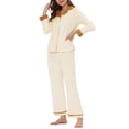 thumbnail image 4 of INSPIRE CHIC Women's Sleepwear Lounge Long Sleeve Button Down Warm Flannel Pajamas Set XS White, 4 of 5
