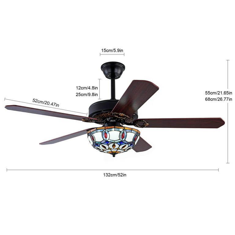 Miduo Style Stained Glass Ceiling Fan