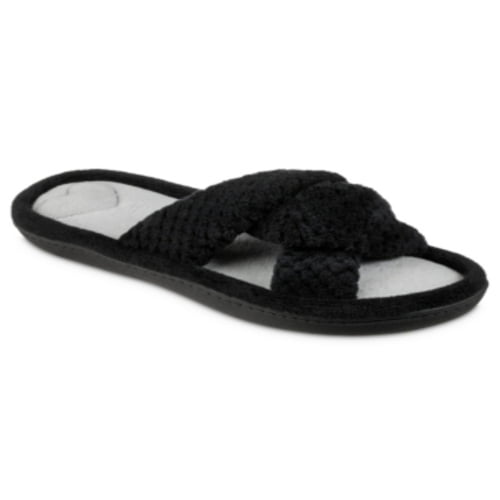 Isotoner Signature Women s Popcorn Eco Microterry Slide Slippers with Memory Foa Black 6 7 Walmart